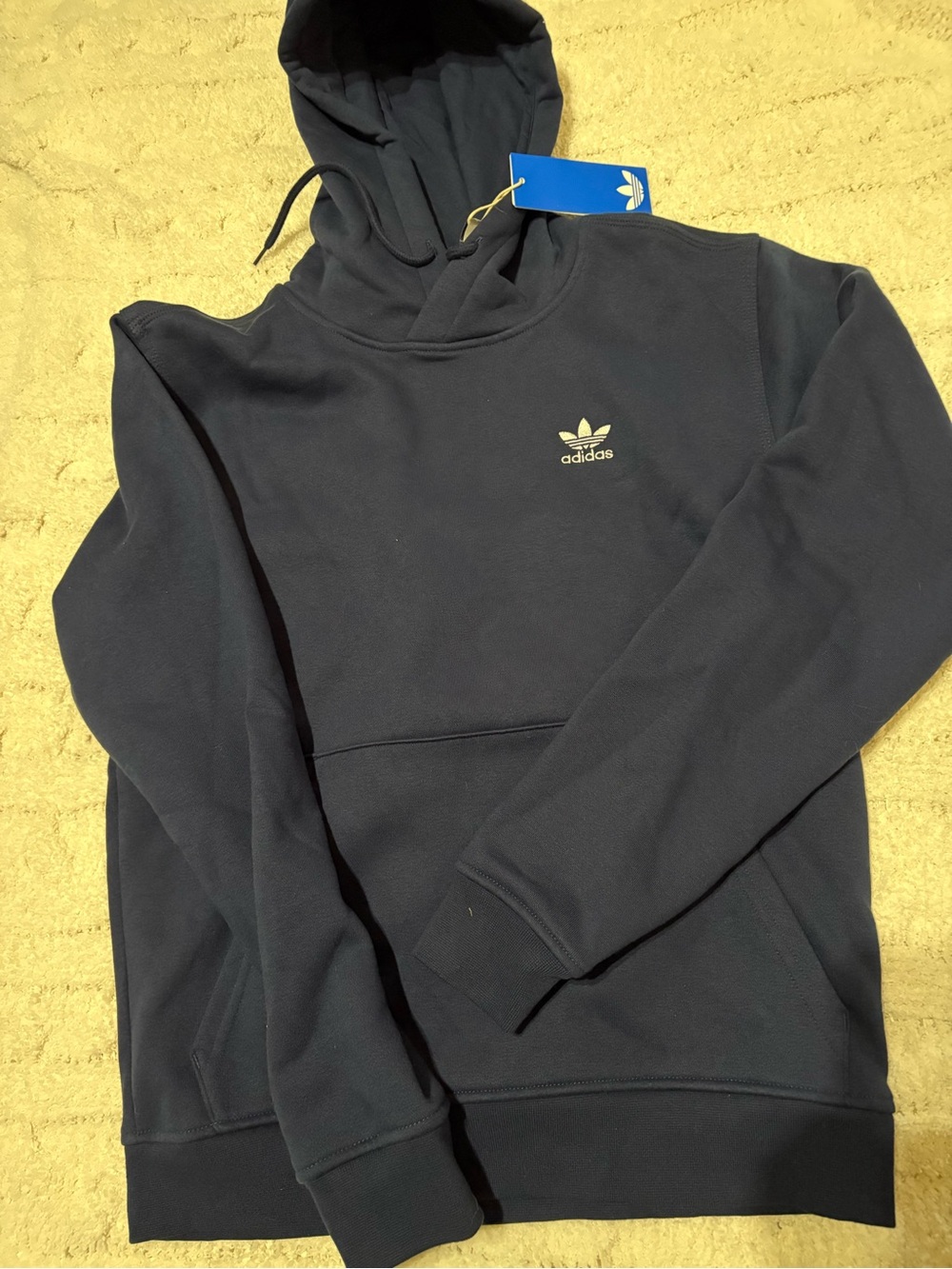 adidas navy Pullover Hoodie with Small Trefoil Logo